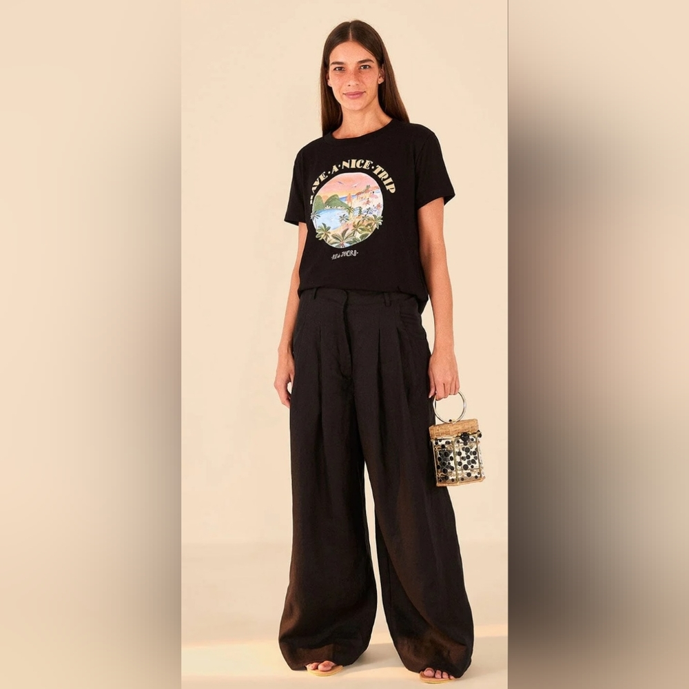 Farm Rio black low waisted,  wide leg, linen pants